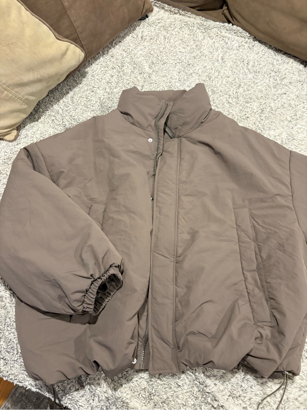 Booyoo Man Puffer Jacket Womens 4XL Taupe Good Oversized‎ Funnel Neck Zip Up